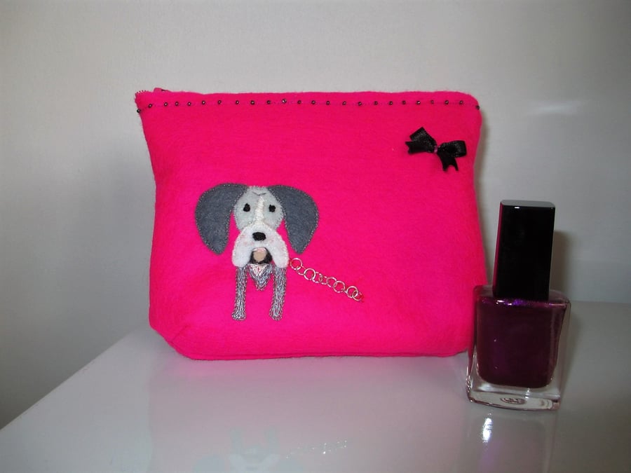 Felt Bag, Felt Makeup Case, Pink Bag, Handmade Bag, Beaded Bag, Ladies Bag, 