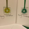 Handmade fused glass keepsake Christmas card with a tree or a wreath