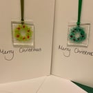 Handmade fused glass keepsake Christmas card with a tree or a wreath