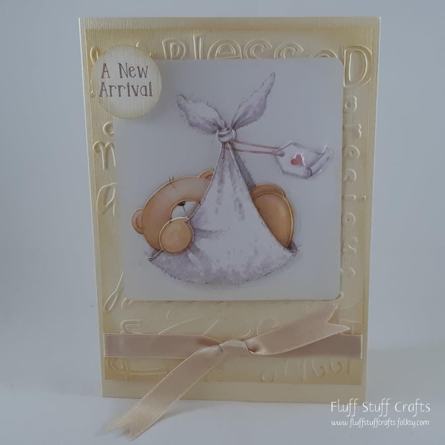 Handmade new baby card - Forever Friends bear