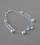 Powder Blue Floating Pearl Jewellery Set - Necklace, Bracelet and Drop Earrings - Image 3