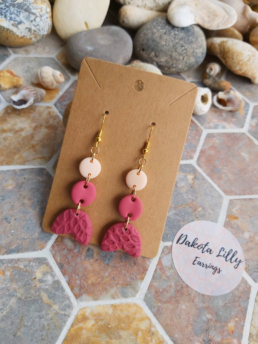 Peach and Red polymer clay hook earrings