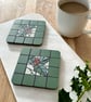 Festive Coaster Set - Two Mosaic Holly Coasters - Image 2