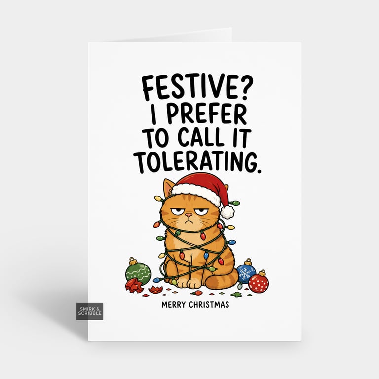 Funny Christmas Card - Tolerating Cat