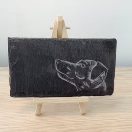 Begging Dachshund (Sausage Dog)  - original art hand carved on recycled slate