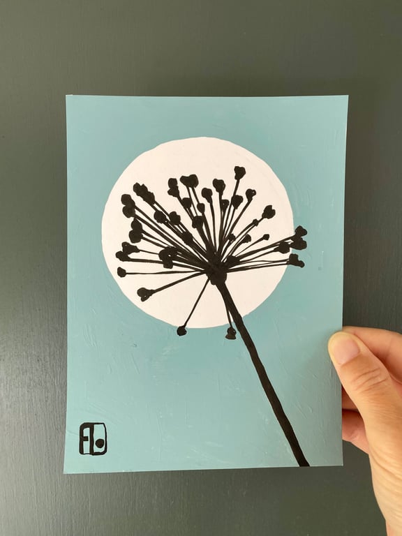 Garden Allium, seed head, shadow painting, handmade art, signed