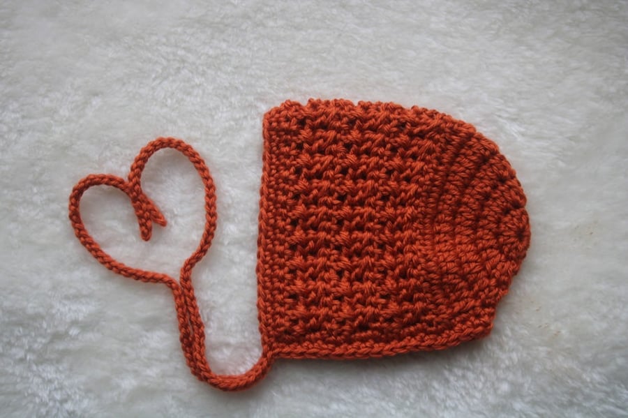 Crochet Baby Bonnet, Pumpkin Spice Colour Bonnet, Sizes Newborn - 18 Months