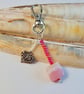 Bag Charm, Pink Square Murano Glass Bead & Heart Charm, Birthday Gift For Her - Image 2