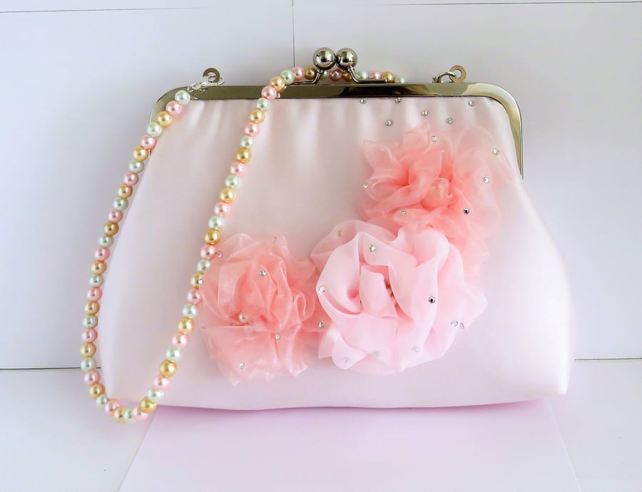 Wedding clutch bag, light pink clutch handbag, handmade evening clutch 