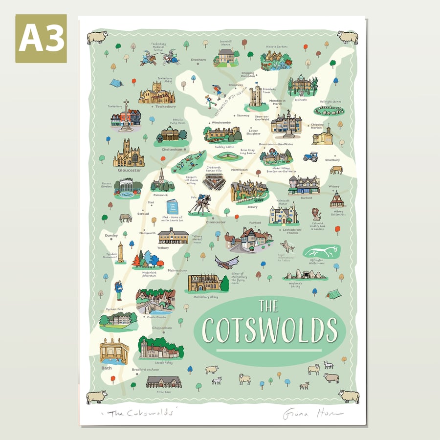 Cotswolds map poster A3
