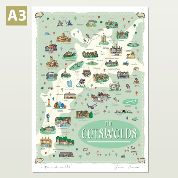 Cotswolds map poster A3