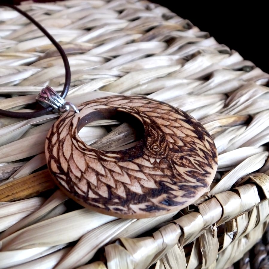 Phoenix Rising Wooden Pyrography Pendant