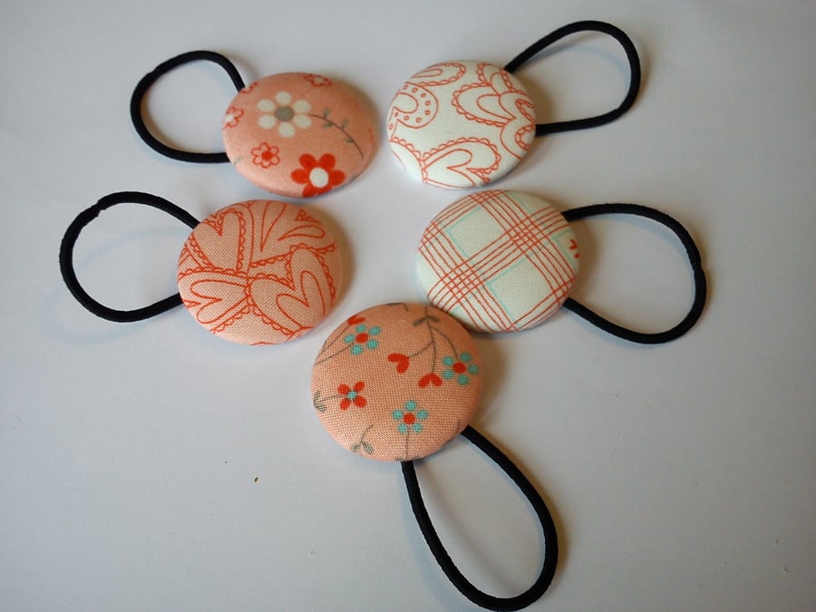 Coral Mix Large hair button bobbles set of 5 in gift tin