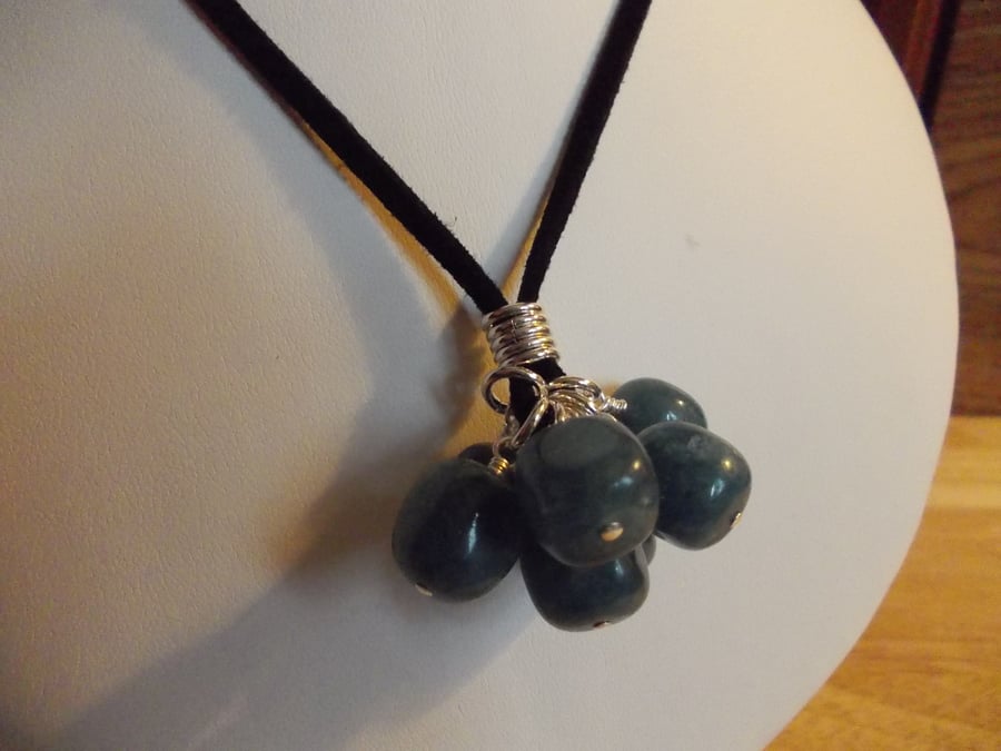 Teal agate cluster pendant