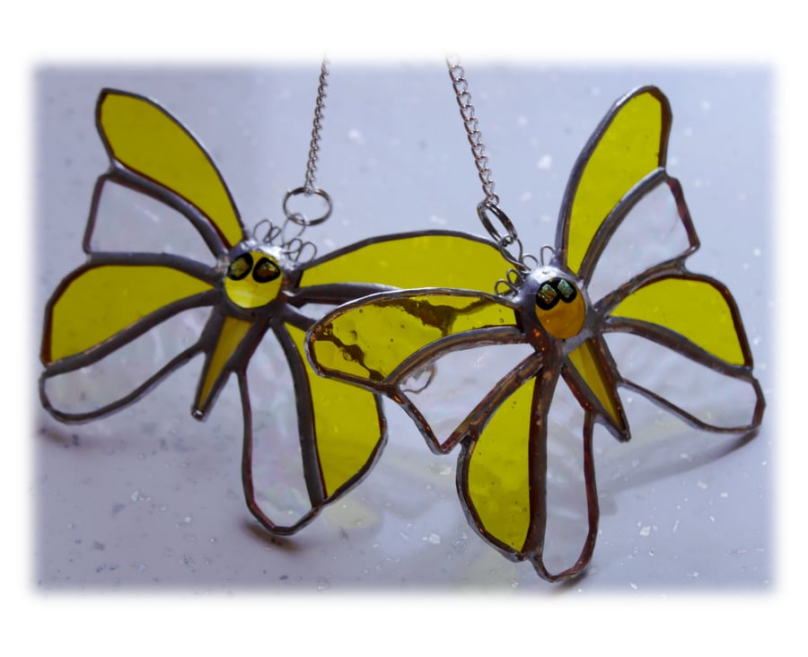 RESERVED 2 YELLOW BUTTERFLY SUNCATCHERS Stained Glass 