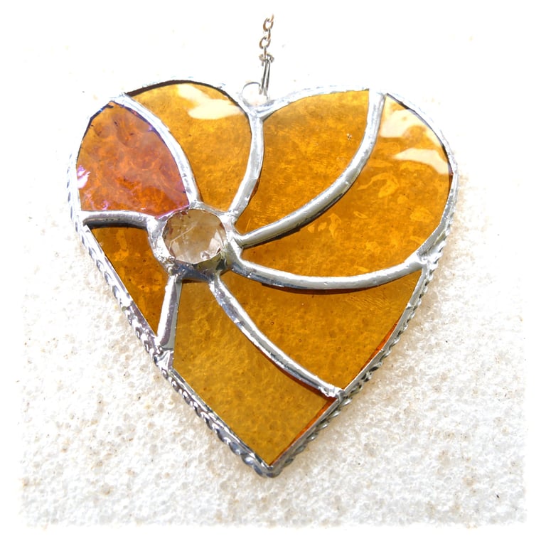 Golden Wedding Heart Swirl Stained Glass Suncatcher Handmade Gold  Anniversary