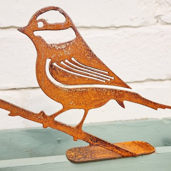 Rusted Metal Blue Tit Rusted Garden Art Rusty Outdoor Ornaments Metal Sculpture