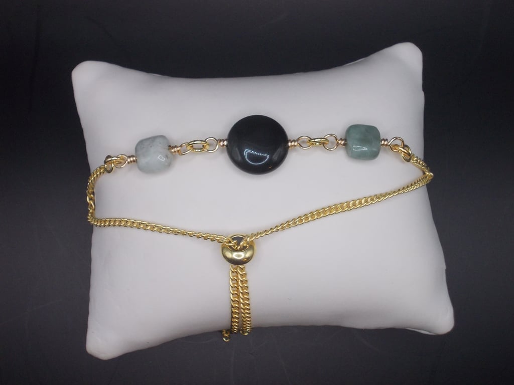 Jadeite and rainbow obsidian slider bracelet