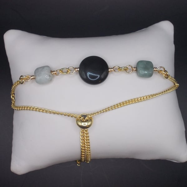 Jadeite and rainbow obsidian slider bracelet