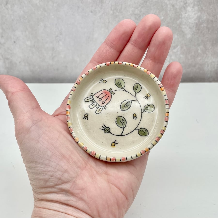 Pretty Little Trinket Jewellery Dish Teaspoon Rest Flower Handmade Pottery TR1