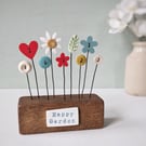 Clay and Button Flower Garden in a Wood Block 'Happy Garden'