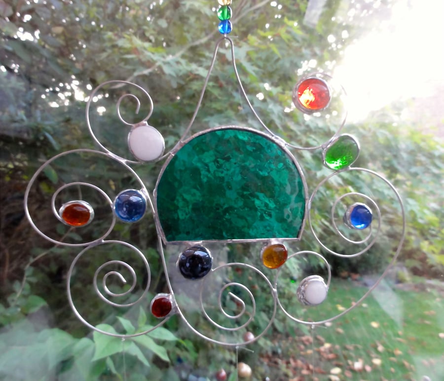 Stained Glass Garden Mobile - Teal