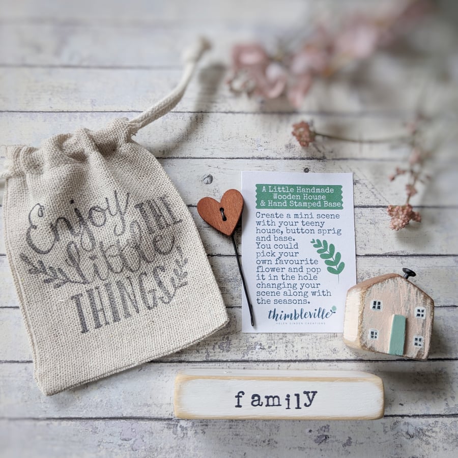 Little Wooden Handmade House and Base in a Bag - family