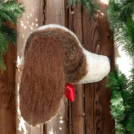 Brown & white springer spaniel Needle felted Dog head bauble, hanging decoration