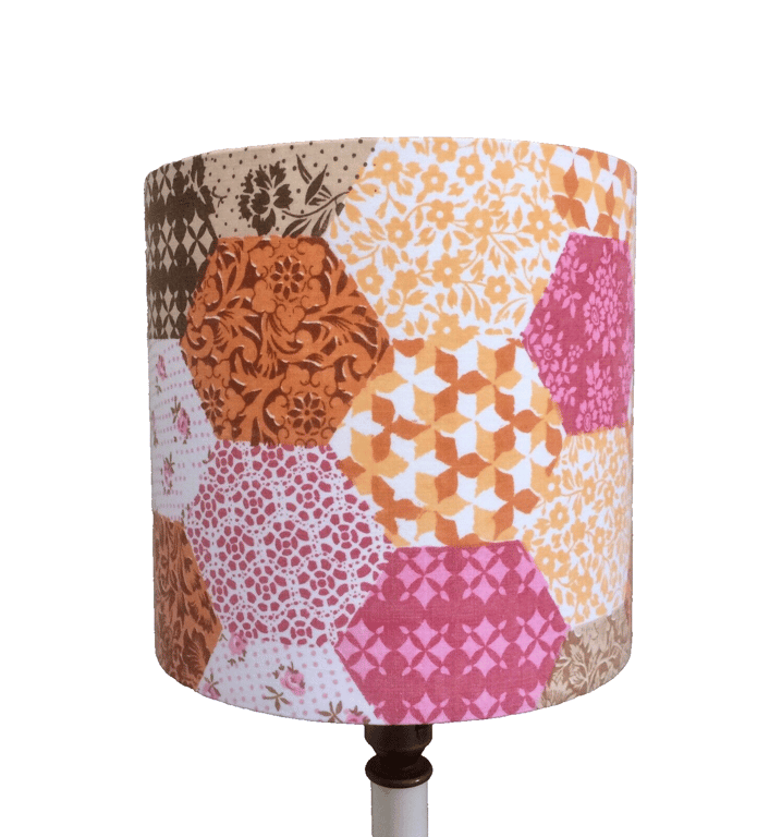 Cottage Core Patchwork Style Pink Orange 50s 60s 70s Vintage Fabric Lampshade