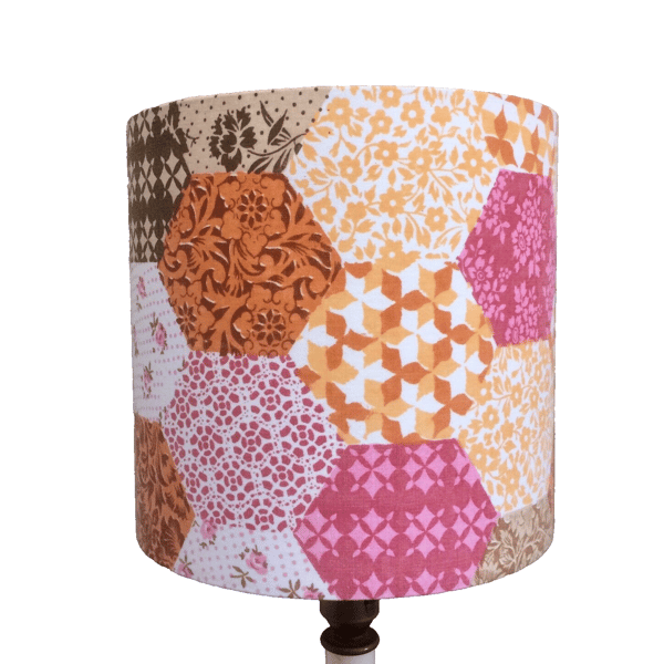 Cottage Core Patchwork Style Pink Orange 50s 60s 70s Vintage Fabric Lampshade