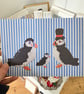 A5 Puffin family print on blue and white - Image 5