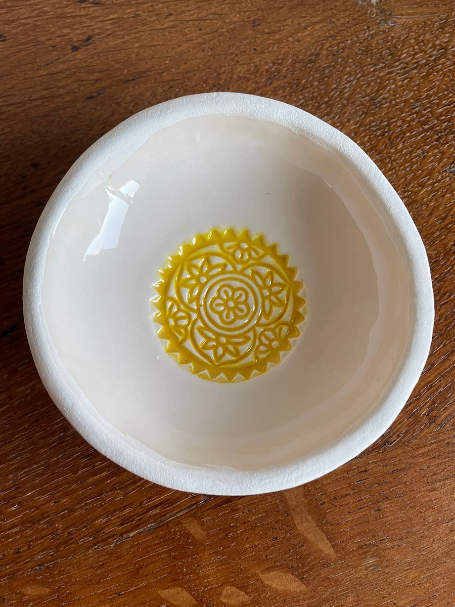Yellow mandala embossed bowl