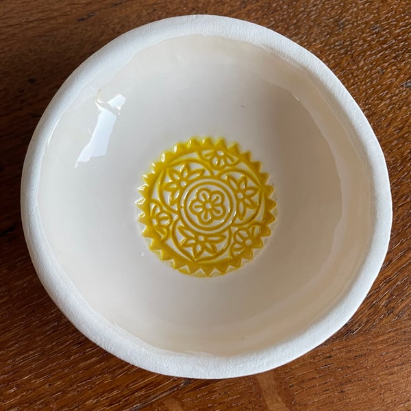 Yellow mandala embossed bowl