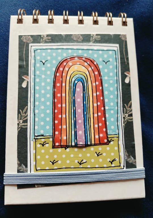Quirky art A6 reporters notebooks hand decorated with original rainbow art