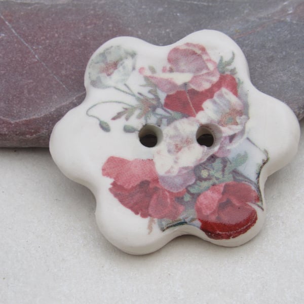 Small Poppy Flower Ceramic Button