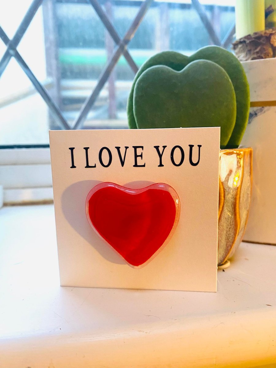 I Love You mini Greetings Card with Detachable Fused Glass Heart