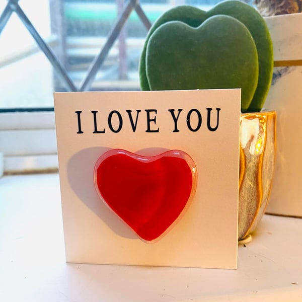 I Love You mini Greetings Card with Detachable Fused Glass Heart