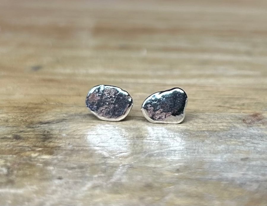 Handmade Melted Sterling Silver Oddity Stud Earrings 