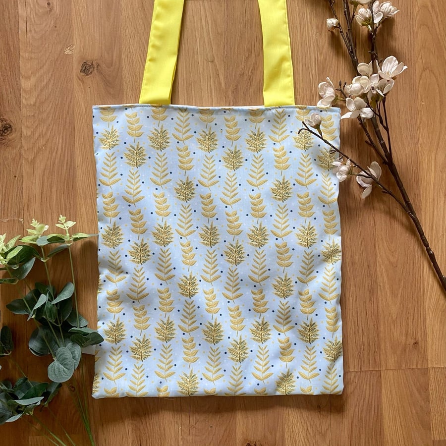 Yellow Foliage Tote Bag Reusable Shopping Bag, shopping lover, lined tote