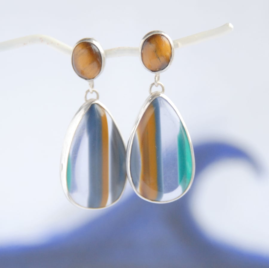 Tigers eye and surfite silver earrings