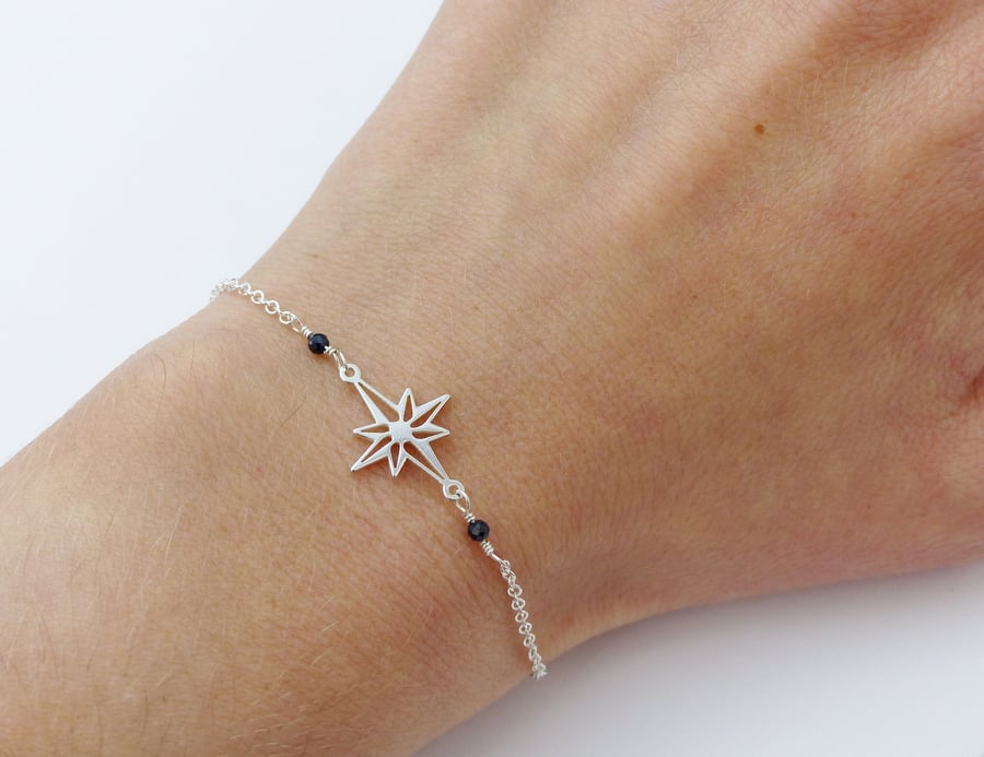 Sapphire sterling silver star bracelet, September Birthstone Gift