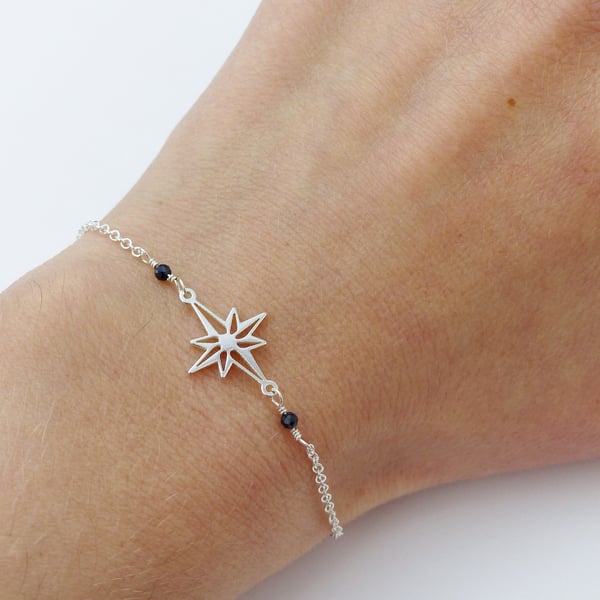 Sapphire sterling silver star bracelet, September Birthstone Gift