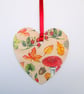 Autumn leaves and fungi wood decoupage heart hanging decoration - Image 2