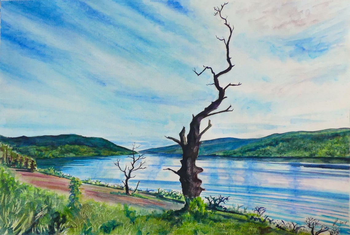 Scotland Landscape Watercolour Painting Loch Tay Countryside Rural Scene
