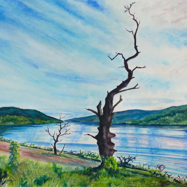 Scotland Landscape Watercolour Painting Loch Tay Countryside Rural Scene