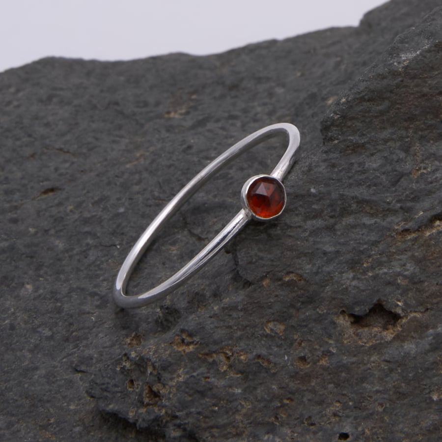 Garnet Sterling Silver Slimline Ring Size N