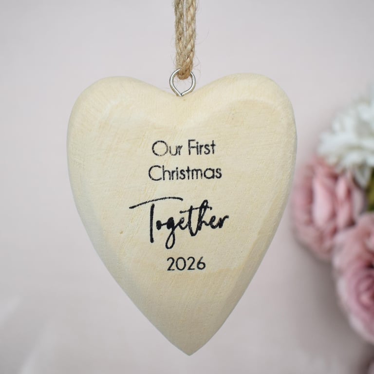 Our First Christmas Together 2026 Wooden Heart Christmas Ornament Couple Keepsak