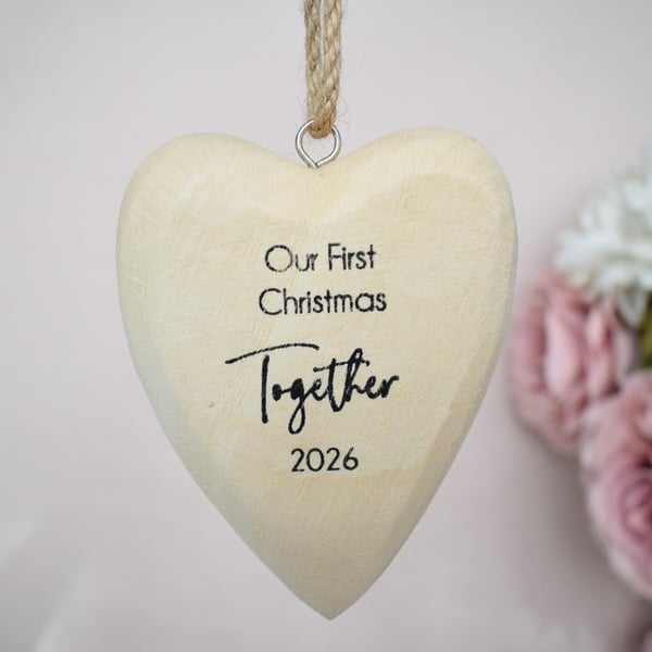 Our First Christmas Together 2026 Wooden Heart Christmas Ornament Couple Keepsak