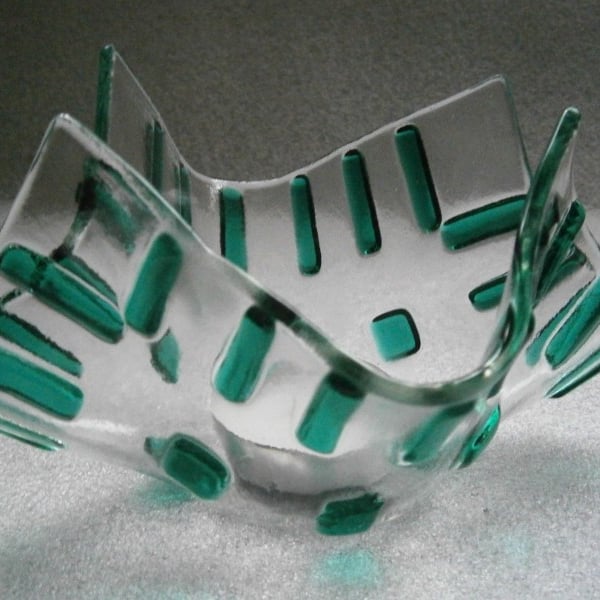 Reduced - Fused glass candle or tea light holder in teal