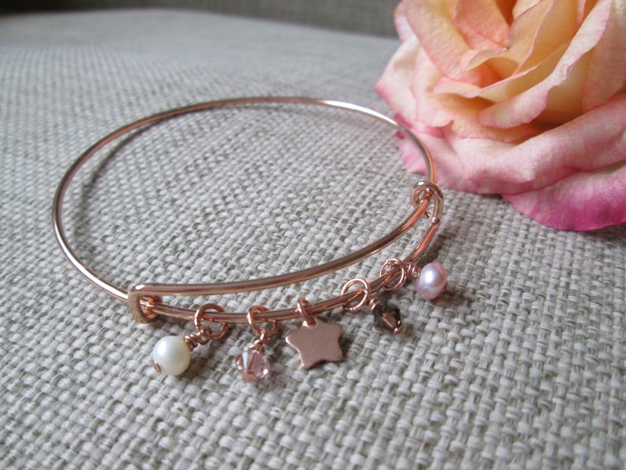 Rose Gold Charm Bangle